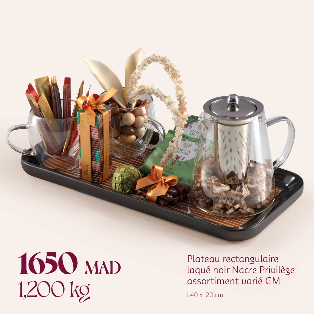 Plateau rectangulaire laqué noir Nacre Privilège assortiment varié